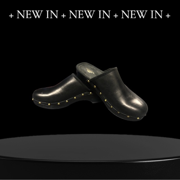 Lands' End Black Leather Mules with Gold Studs - Picture 1 of 5